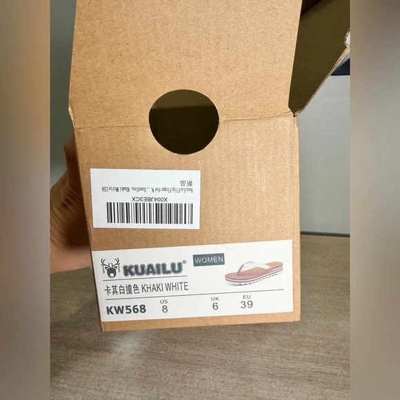 NWT KUAILU Sandal Flip Flop Thong Yoga Cushion Elegant White Tan Women Size 8 - Picture 10 of 10